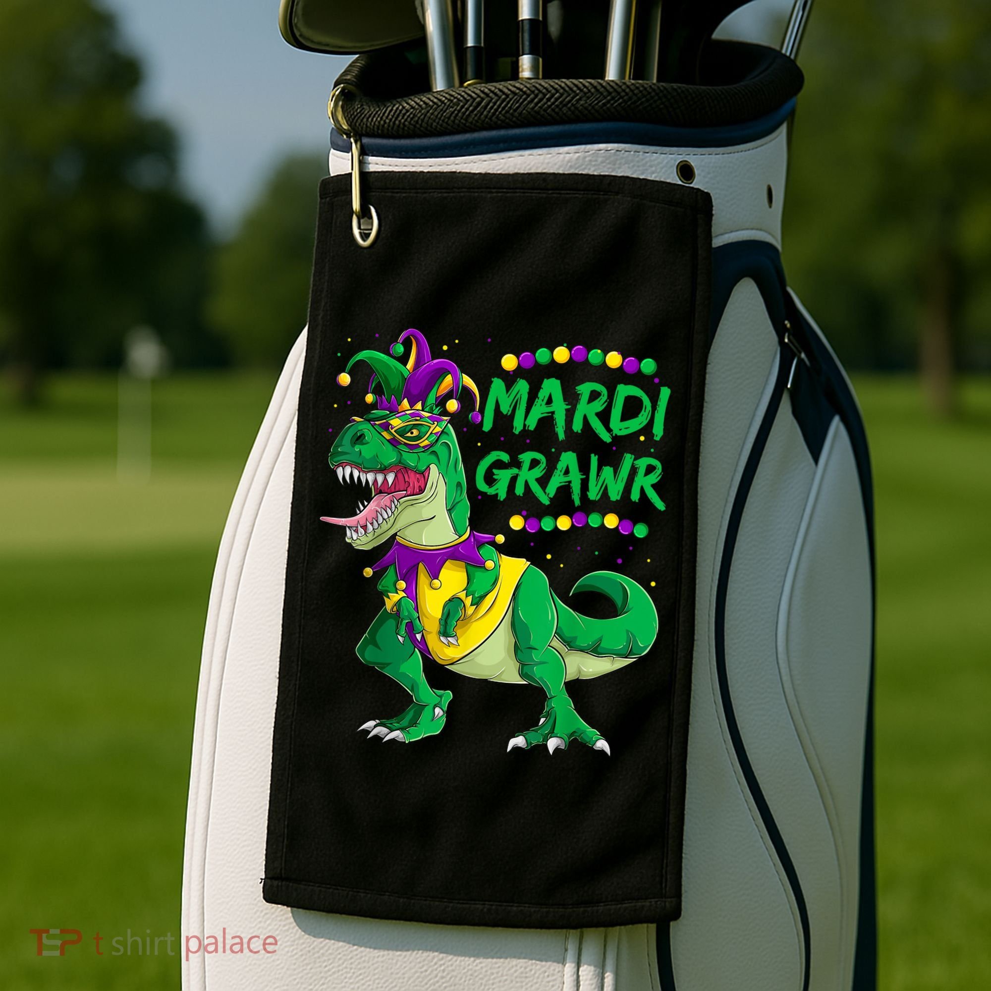 Mardi Grawr Dino Jester Outfit, Mardi Gras T Rex Kids Boys Golf Towel