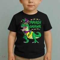 Mardi Grawr Dino Jester Outfit, Mardi Gras T Rex Kids Boys Toddler T-Shirt thumb 2