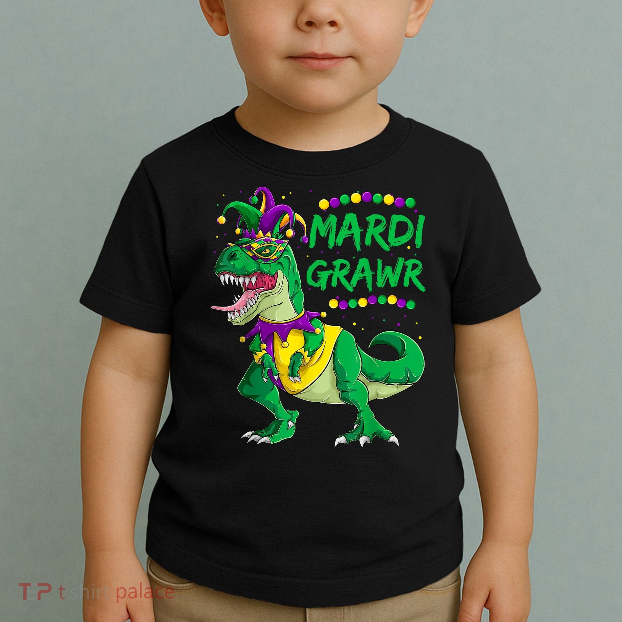 Mardi Grawr Dino Jester Outfit, Mardi Gras T Rex Kids Boys Toddler T-Shirt