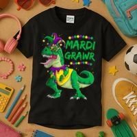 Mardi Grawr Dino Jester Outfit, Mardi Gras T Rex Kids Boys Kids T-Shirt thumb 3