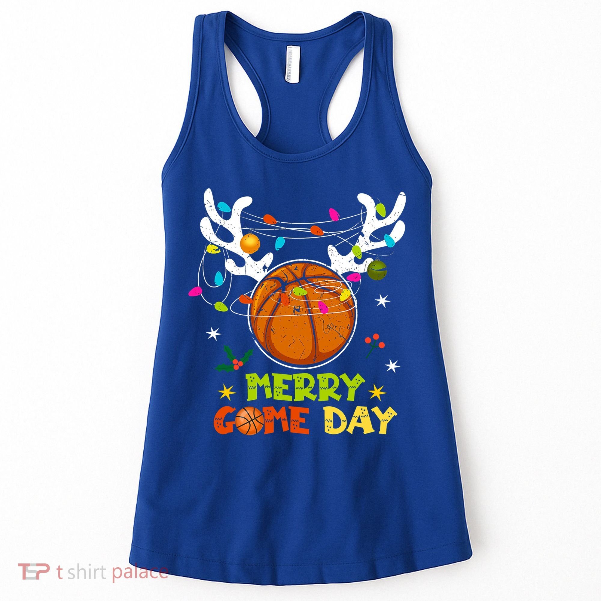 Merry Game Day Christmas Basketball Reindeer Xmas Sport Cool Gift Women's Tank Top