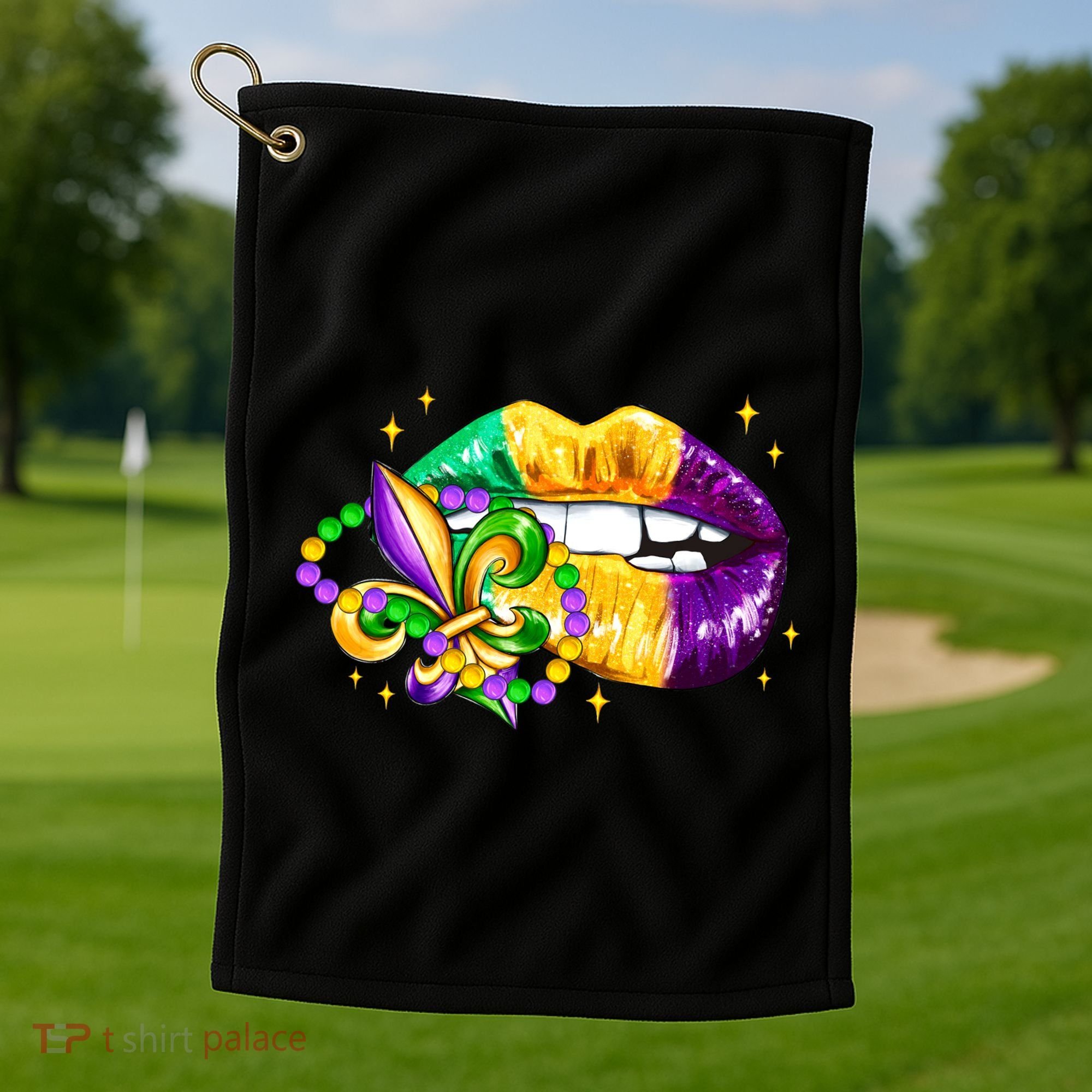 Mardi Gras Festive Lips Golf Towel
