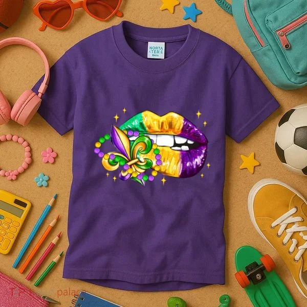 Mardi Gras Festive Lips Kids T-Shirt