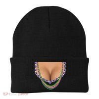 Mardi Gras Funny Gift Busty Beads Boobs New Orleans Costume Gift Beanie thumb 0
