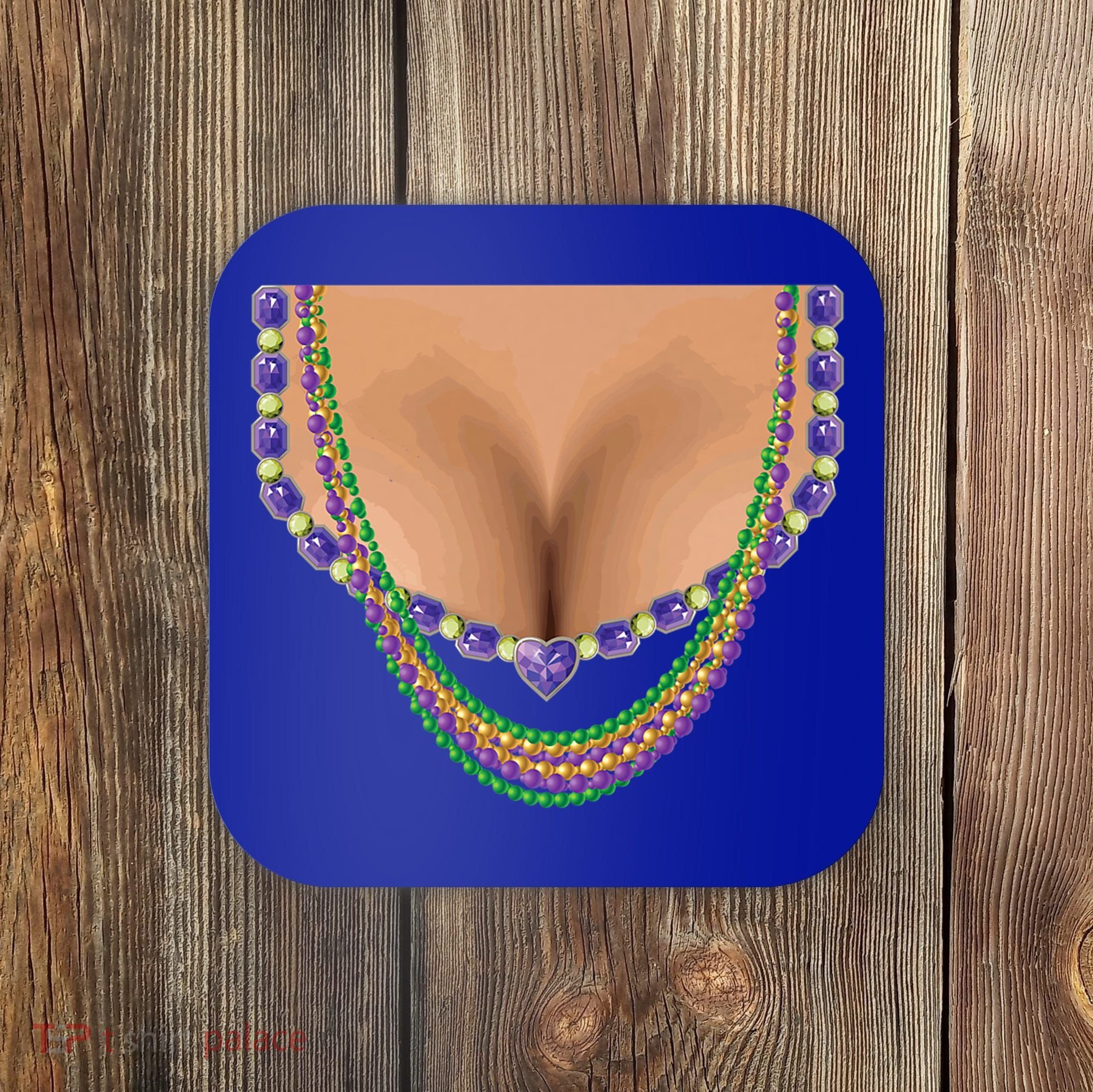 Mardi Gras Funny Gift Busty Beads Boobs New Orleans Costume Gift Coaster