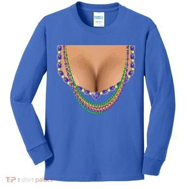Mardi Gras Funny Gift Busty Beads Boobs New Orleans Costume Gift Kids Long Sleeve Shirt