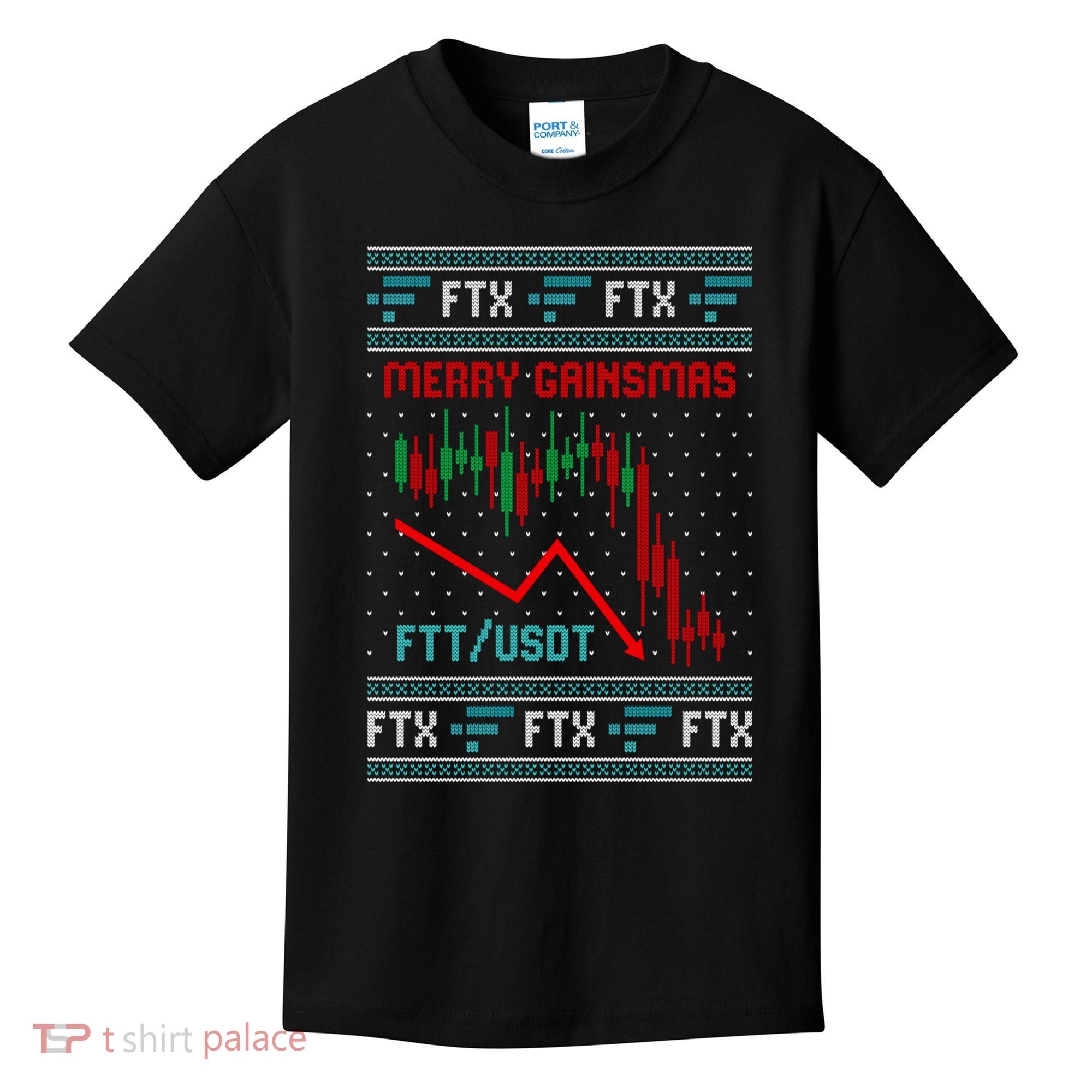Merry Gainsmas FTX Crypto Cryptocurrency Funny Christmas Ugly Sweater Kids T-Shirt