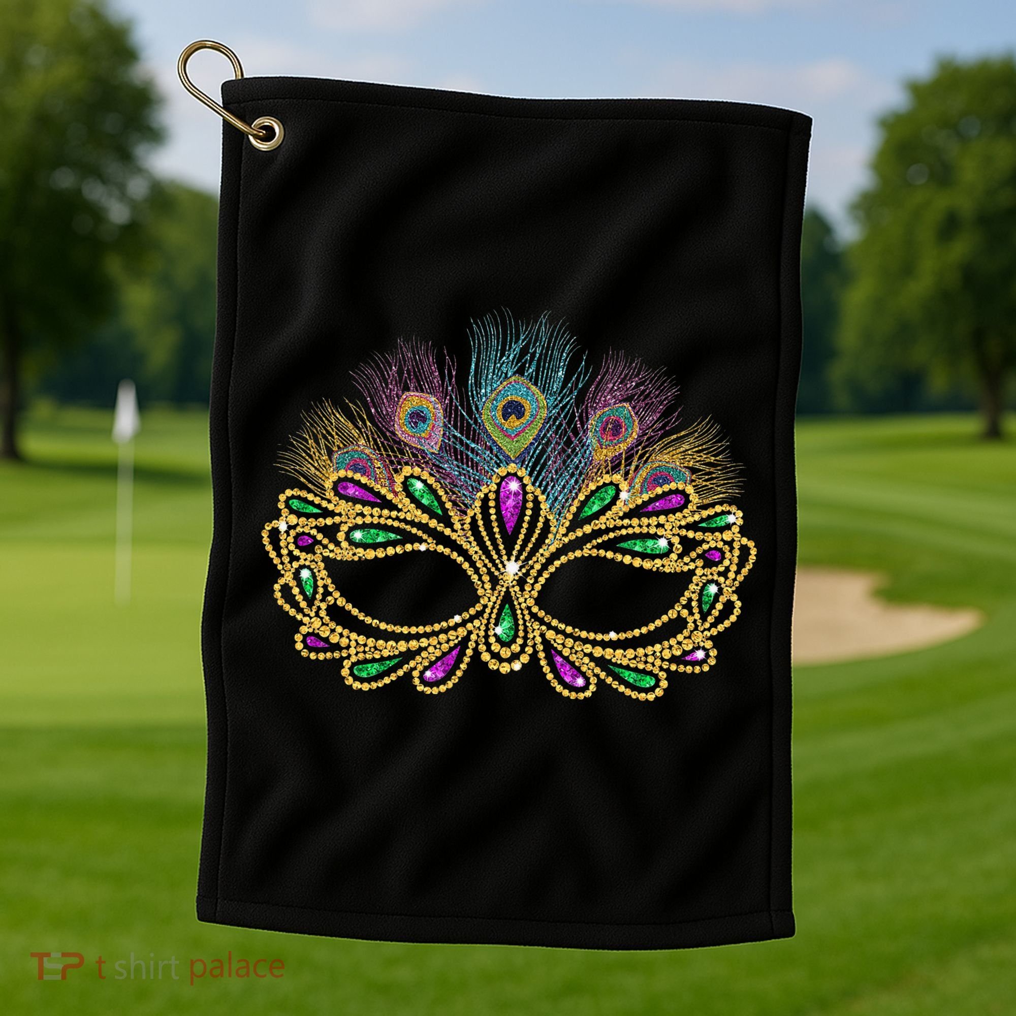 Mardi Gras Festival Mask With Feathers Carnival Golf Towel