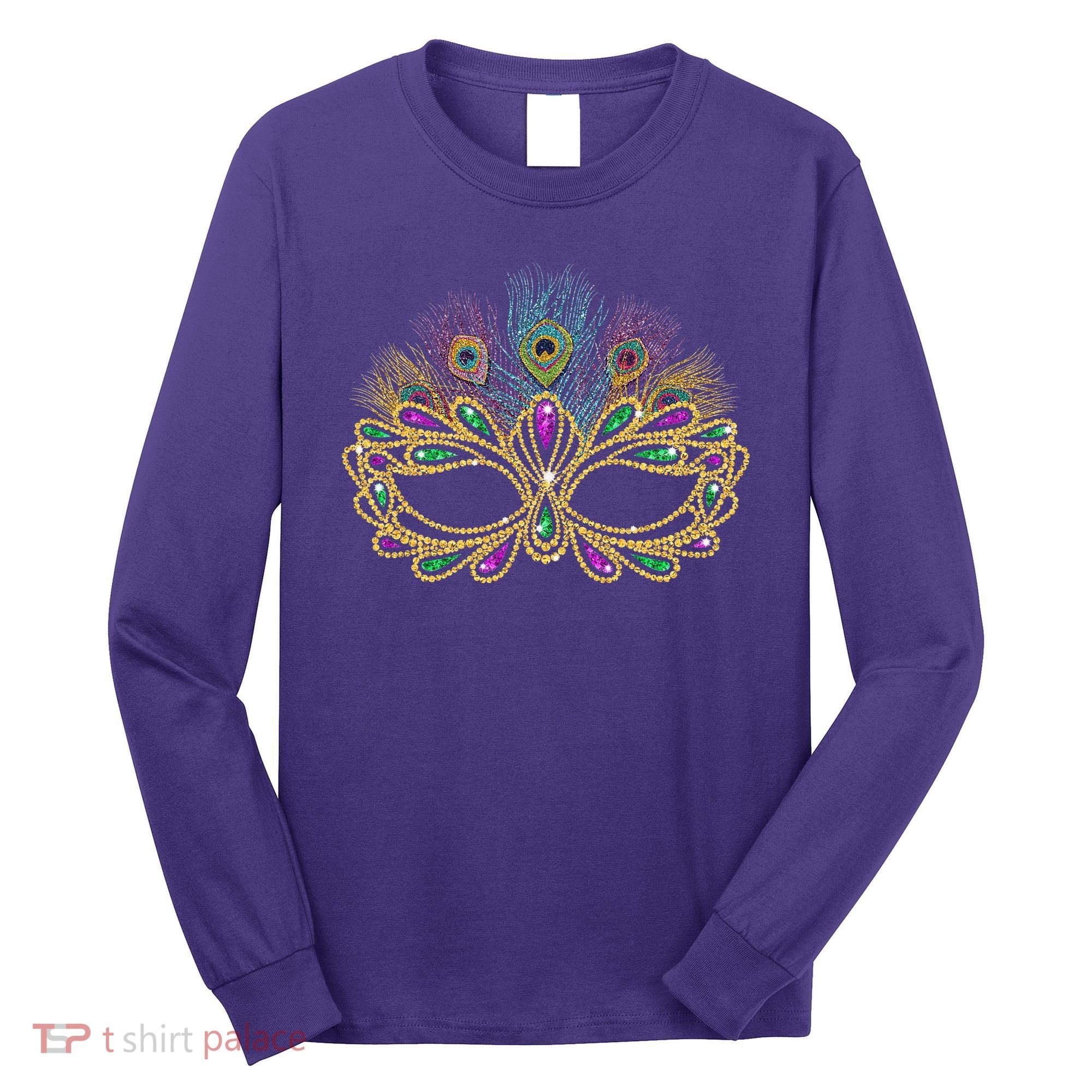 Mardi Gras Festival Mask With Feathers Carnival Long Sleeve Shirt