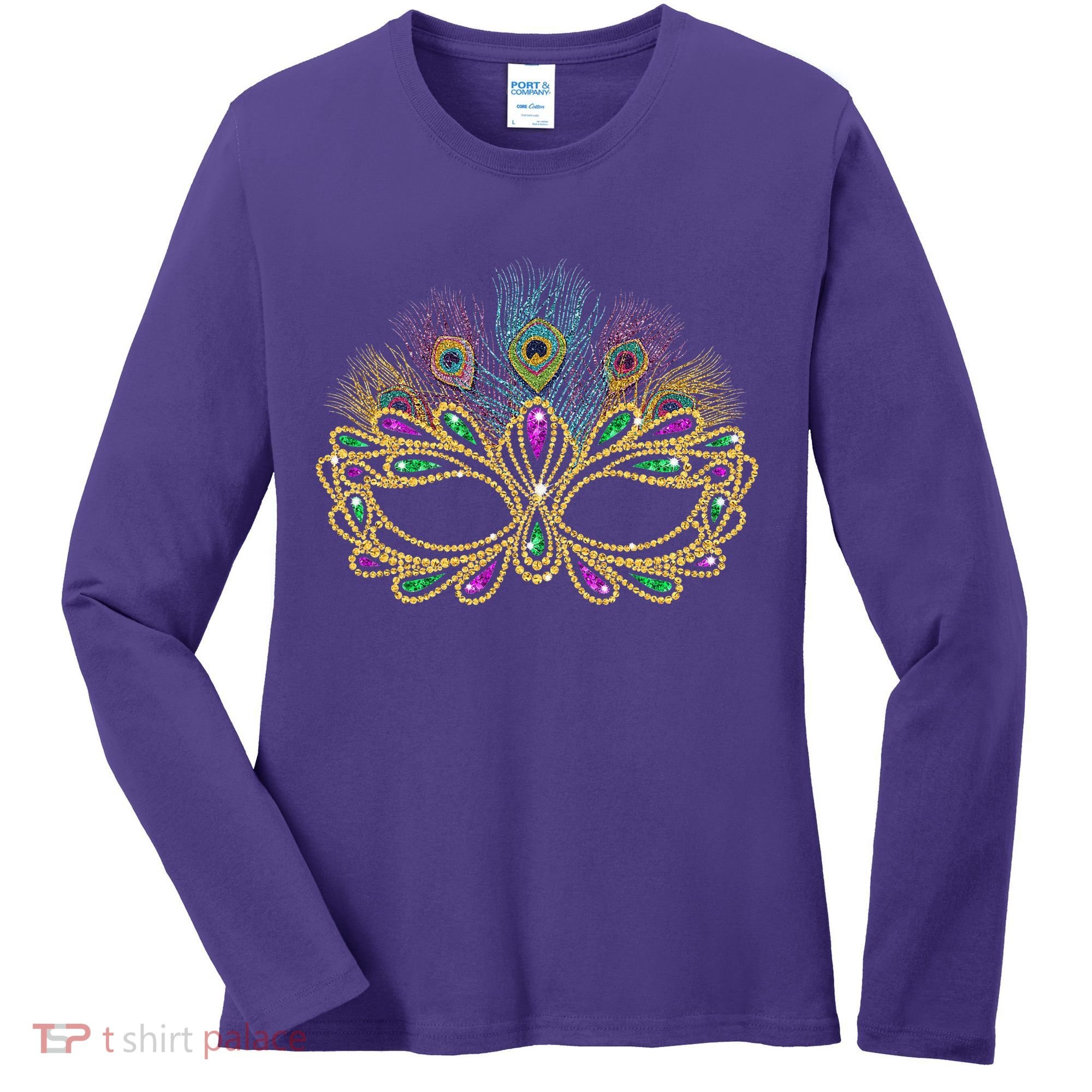 Mardi Gras Festival Mask With Feathers Carnival Women's Long Sleeve Shirt
