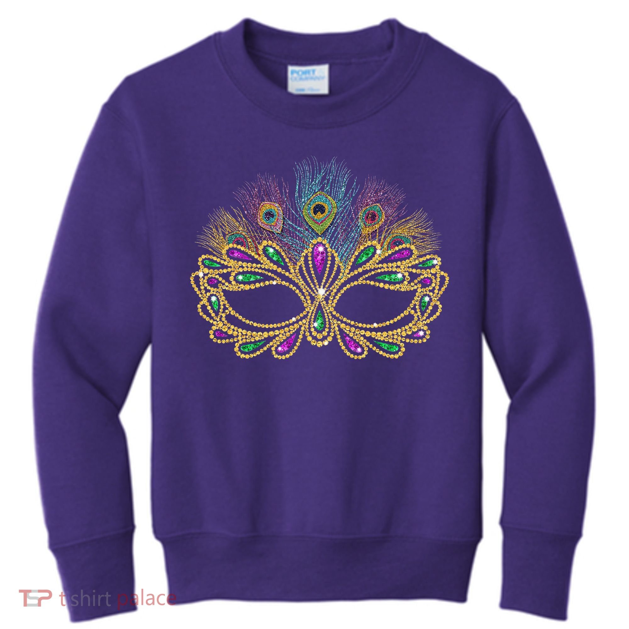 Mardi Gras Festival Mask With Feathers Carnival Kids Sweatshirt