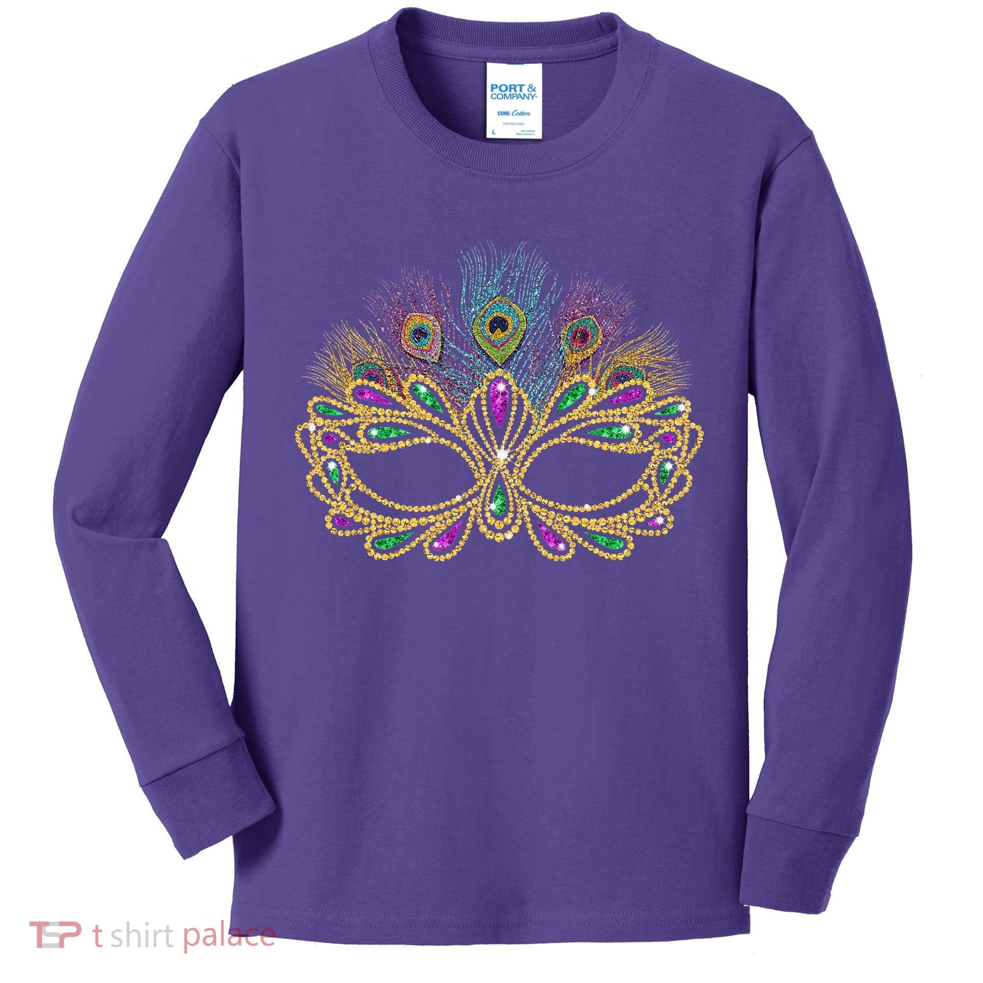 Mardi Gras Festival Mask With Feathers Carnival Kids Long Sleeve Shirt