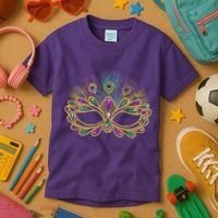 Mardi Gras Festival Mask With Feathers Carnival Kids T-Shirt thumb 3
