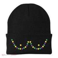 Mardi Gras Funny Beads Boobs Outline Gift Beanie thumb 0