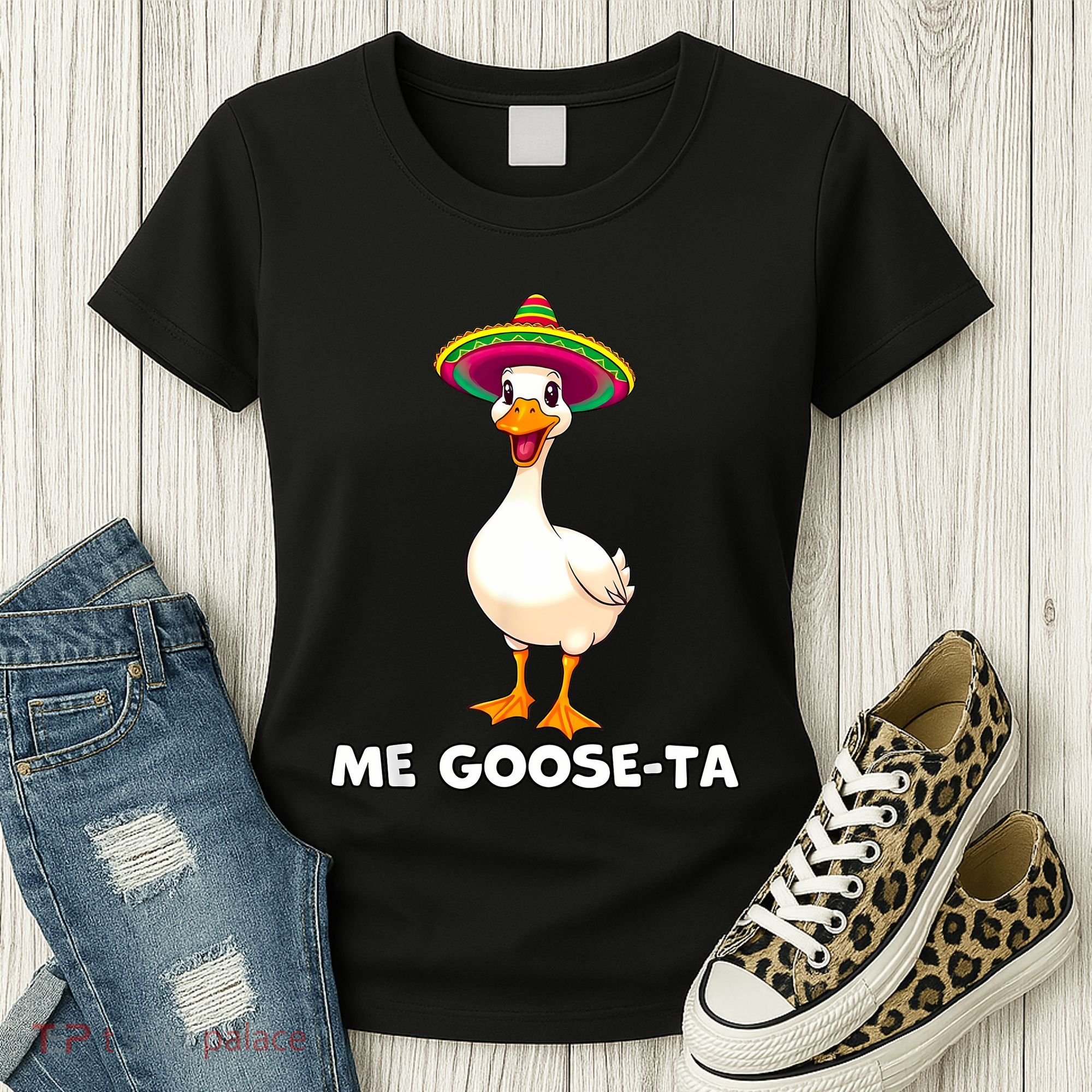 Me Gooseta Funny Goose Mexican Hat Me Gusta Spanish Puns Women's T-Shirt