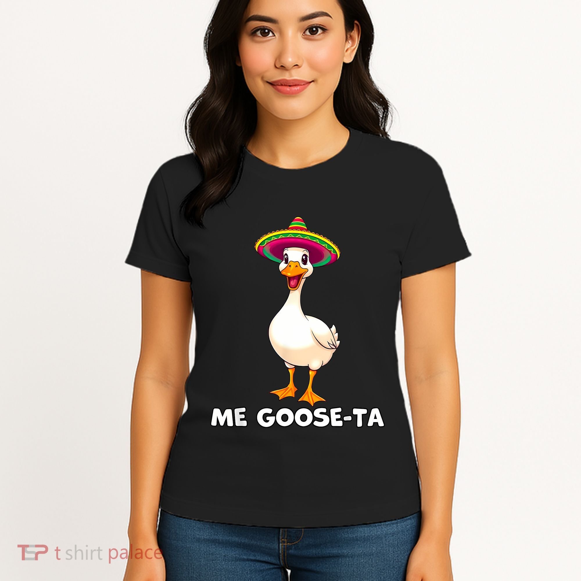 Me Gooseta Funny Goose Mexican Hat Me Gusta Spanish Puns Women's T-Shirt