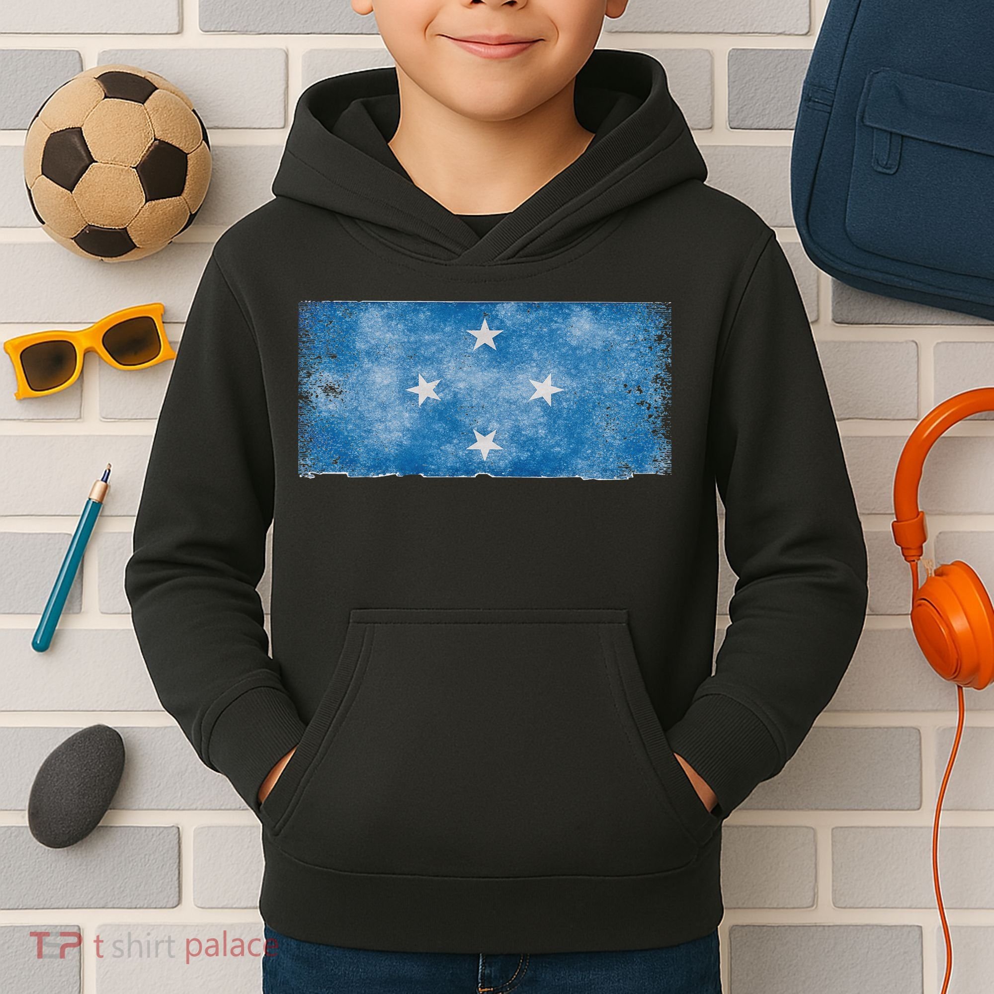 Micronesia Grunge Flag Gift Pohnpei Chuuk Yap Kosrae Kids Hoodie
