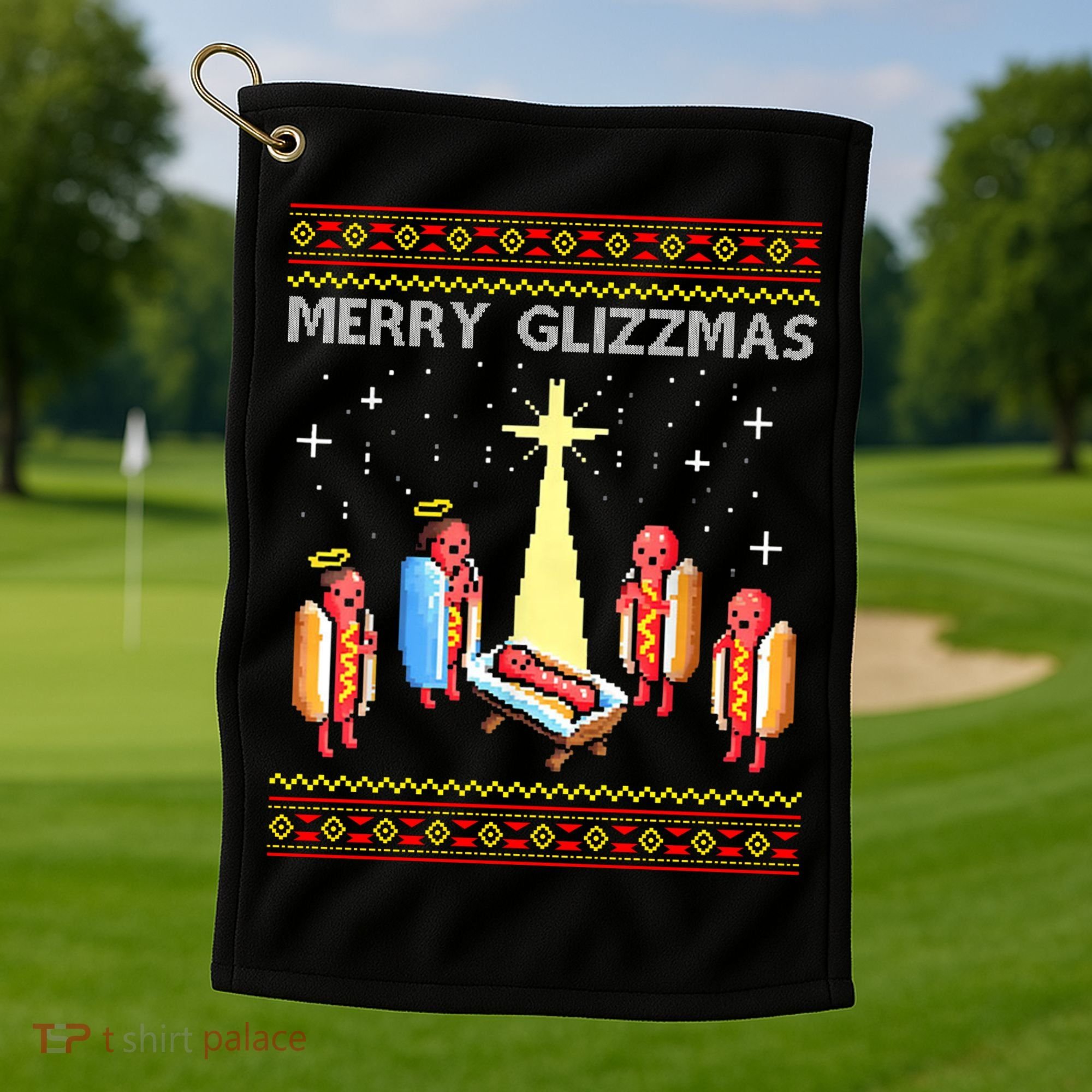 Merry Glizzmas Funny Christmas Golf Towel