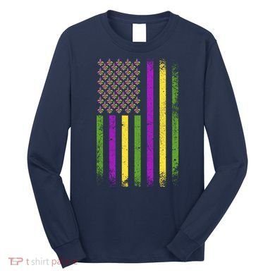 Mardi Gras Festive USA Flag Long Sleeve Shirt