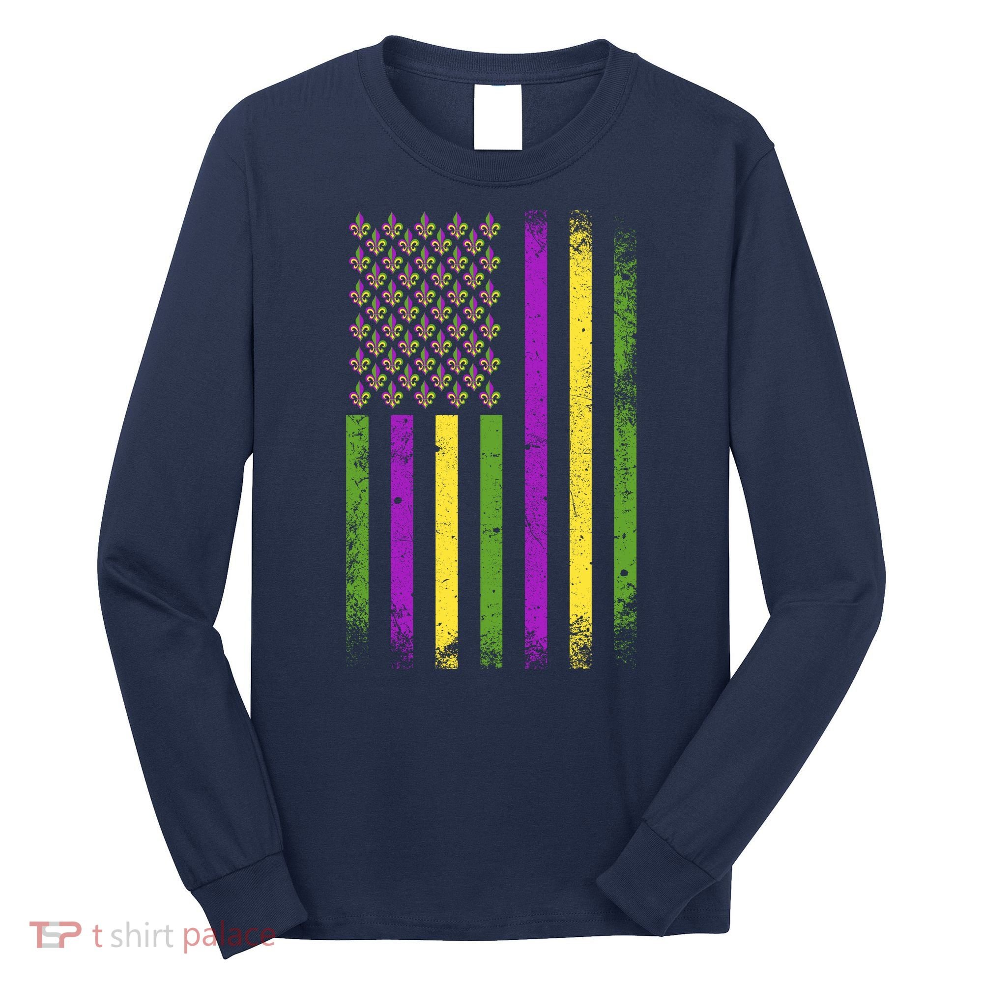 Mardi Gras Festive USA Flag Long Sleeve Shirt