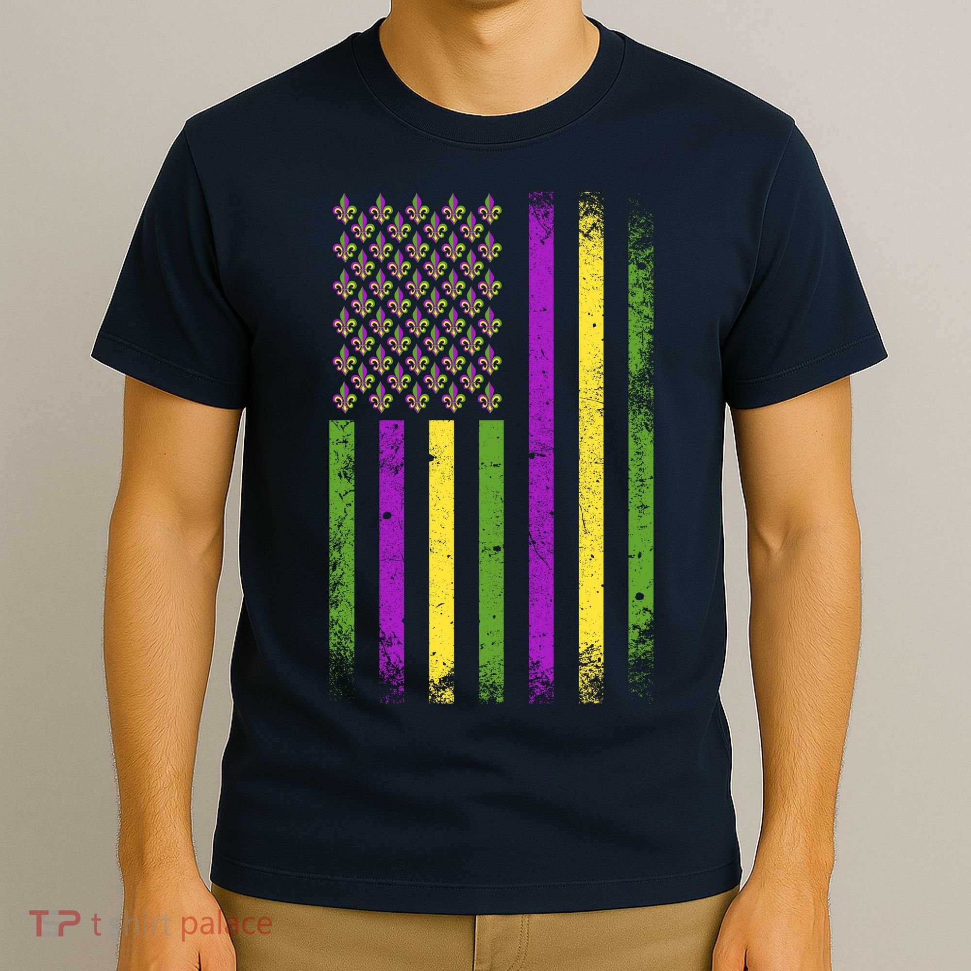 Mardi Gras Festive USA Flag T-Shirt