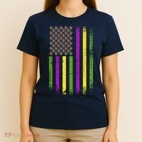 Mardi Gras Festive USA Flag T-Shirt thumb 4