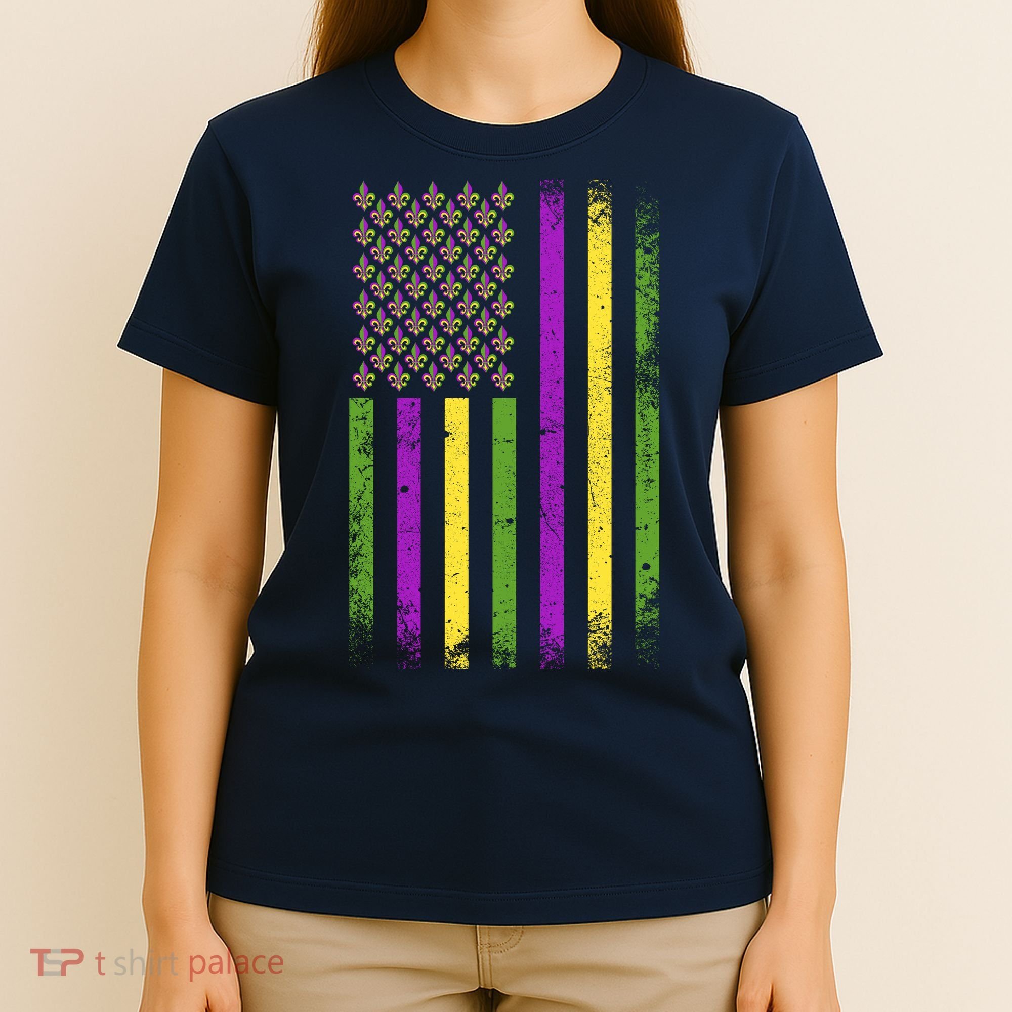 Mardi Gras Festive USA Flag T-Shirt