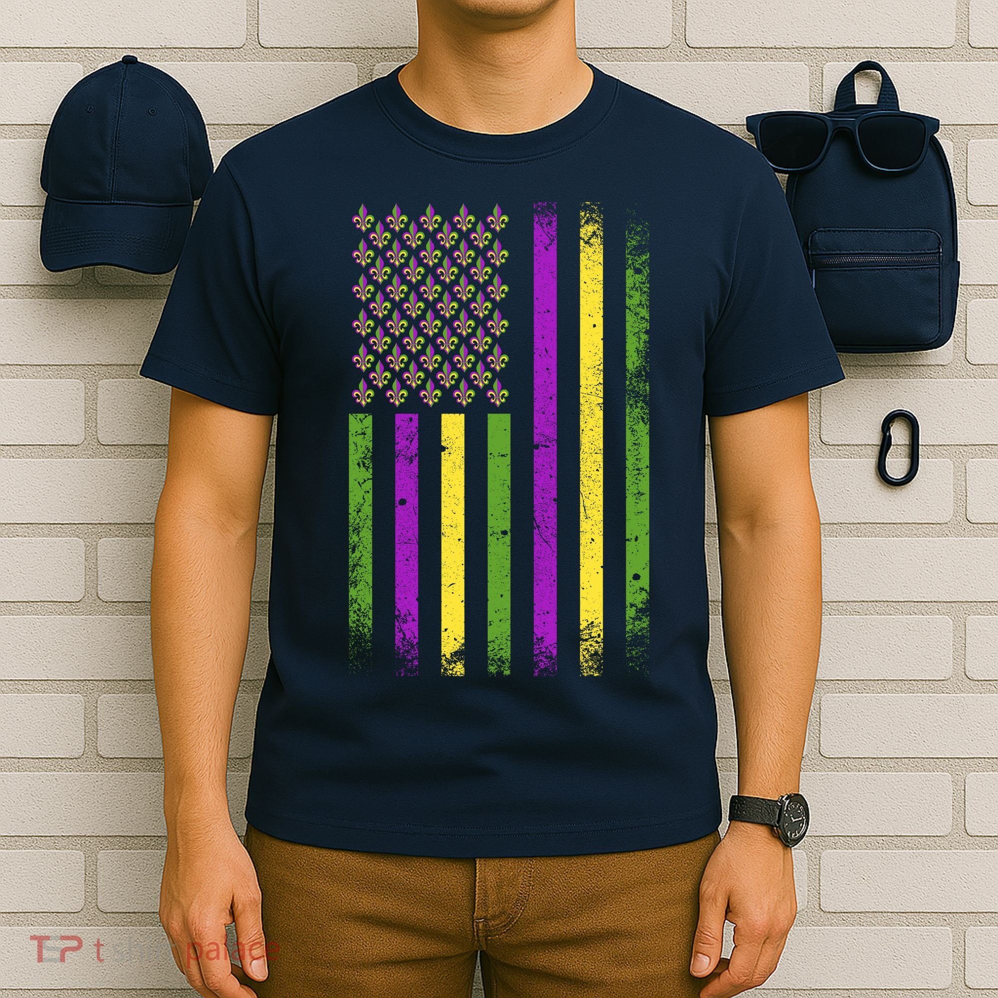 Mardi Gras Festive USA Flag T-Shirt
