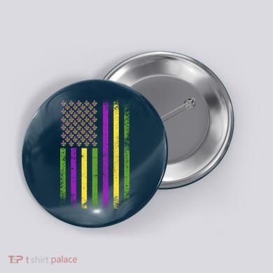 Mardi Gras Festive USA Flag Button