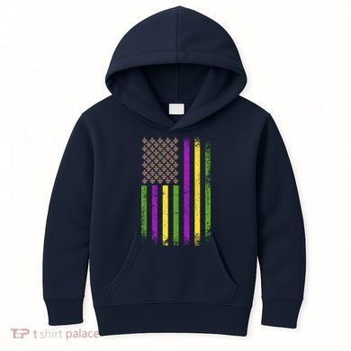 Mardi Gras Festive USA Flag Kids Hoodie