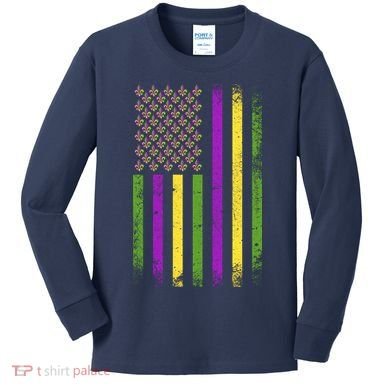 Mardi Gras Festive USA Flag Kids Long Sleeve Shirt