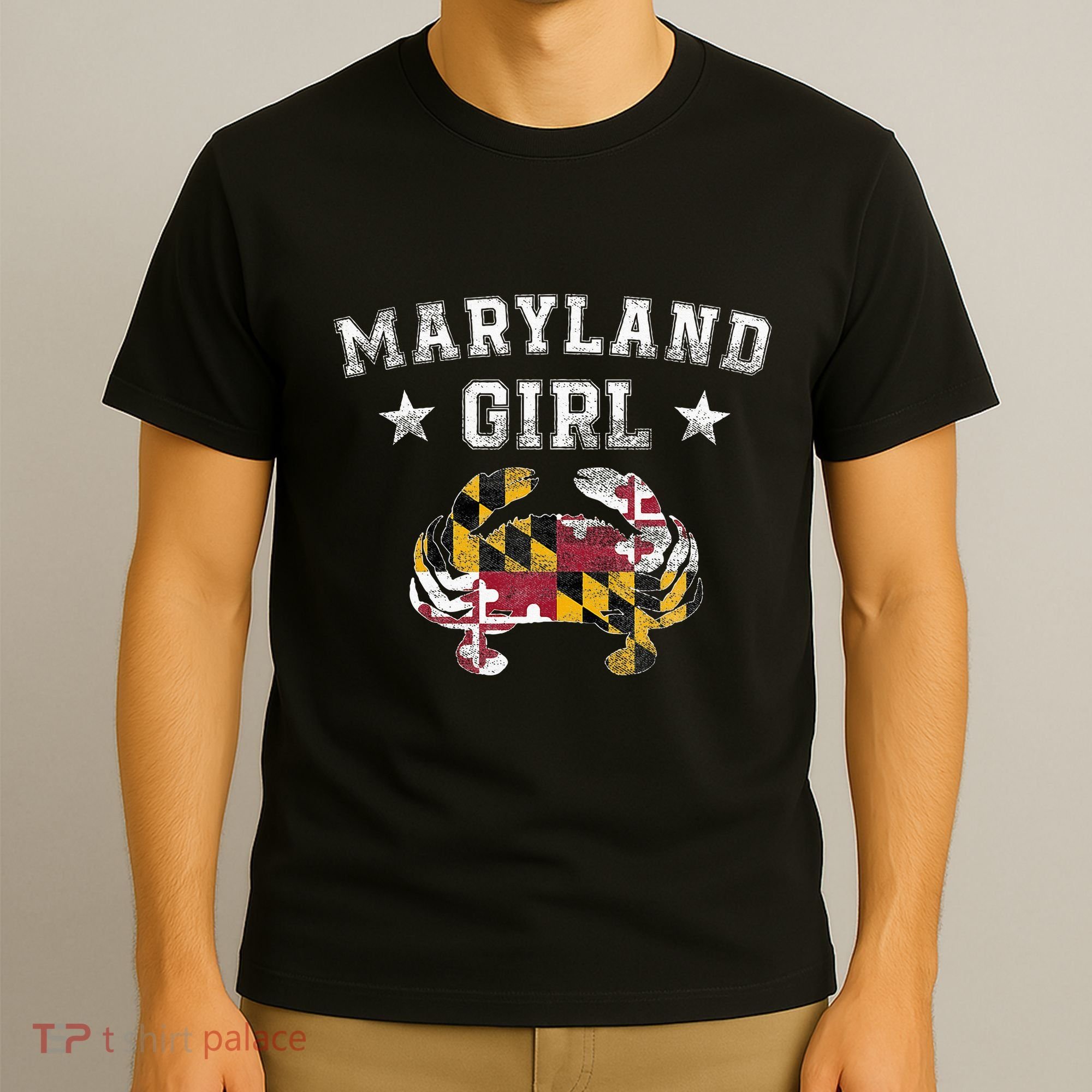Maryland Girl Flag Blue Crab State Pride Retro T-Shirt