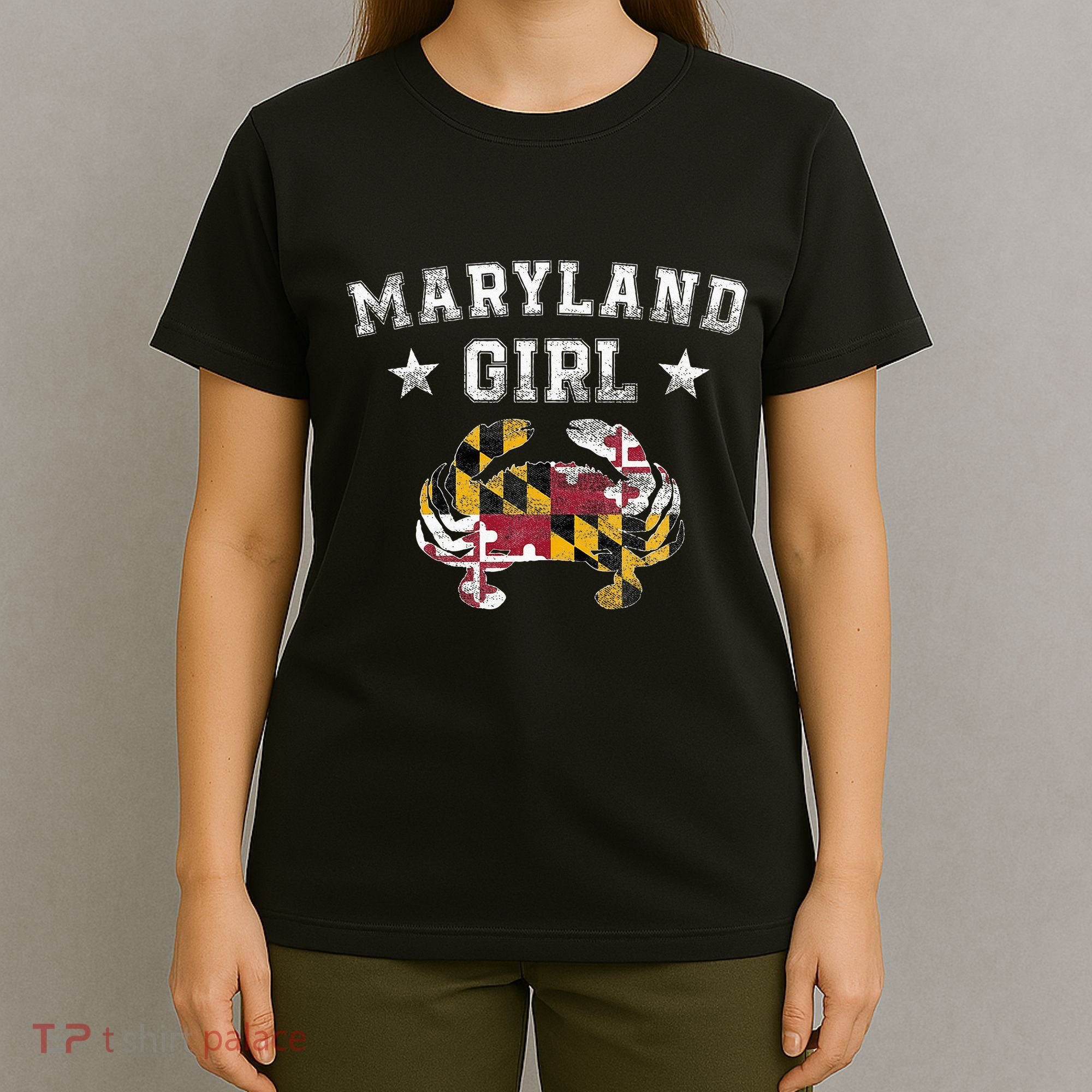 Maryland Girl Flag Blue Crab State Pride Retro T-Shirt