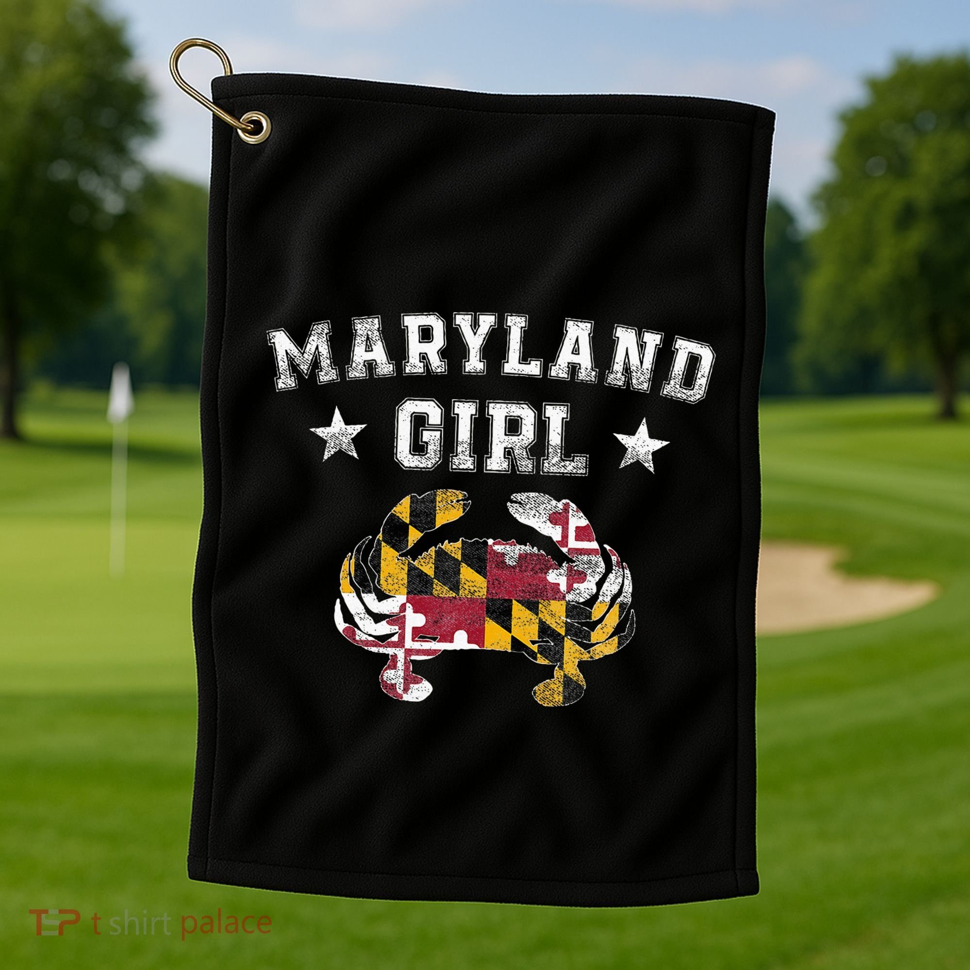 Maryland Girl Flag Blue Crab State Pride Retro Golf Towel