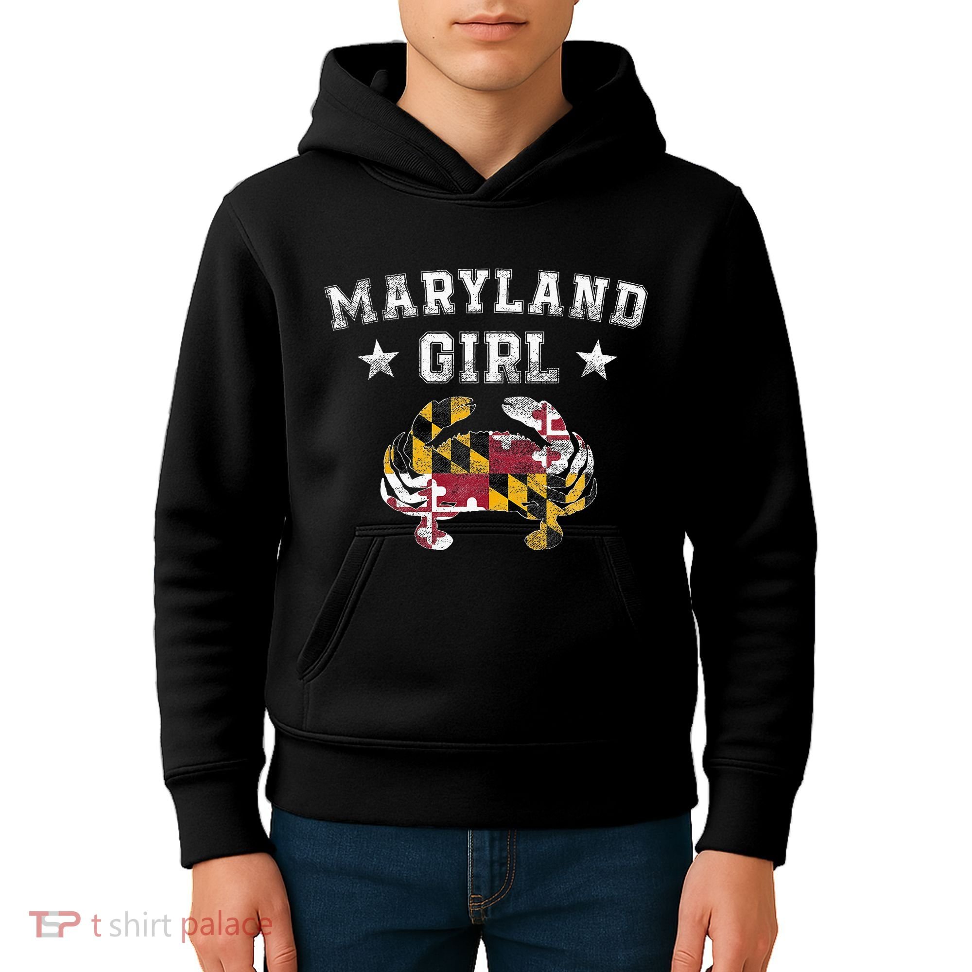 Maryland Girl Flag Blue Crab State Pride Retro Kids Hoodie