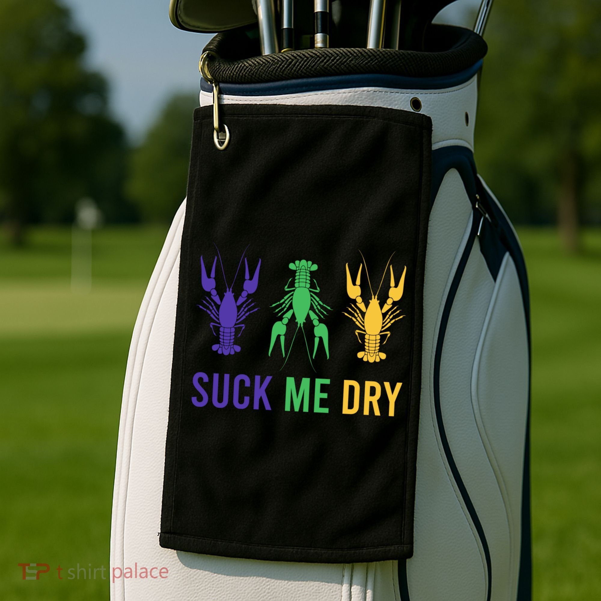 Mardi Gras Funny Suck Me Dry Crawfish Carnival Party Golf Towel