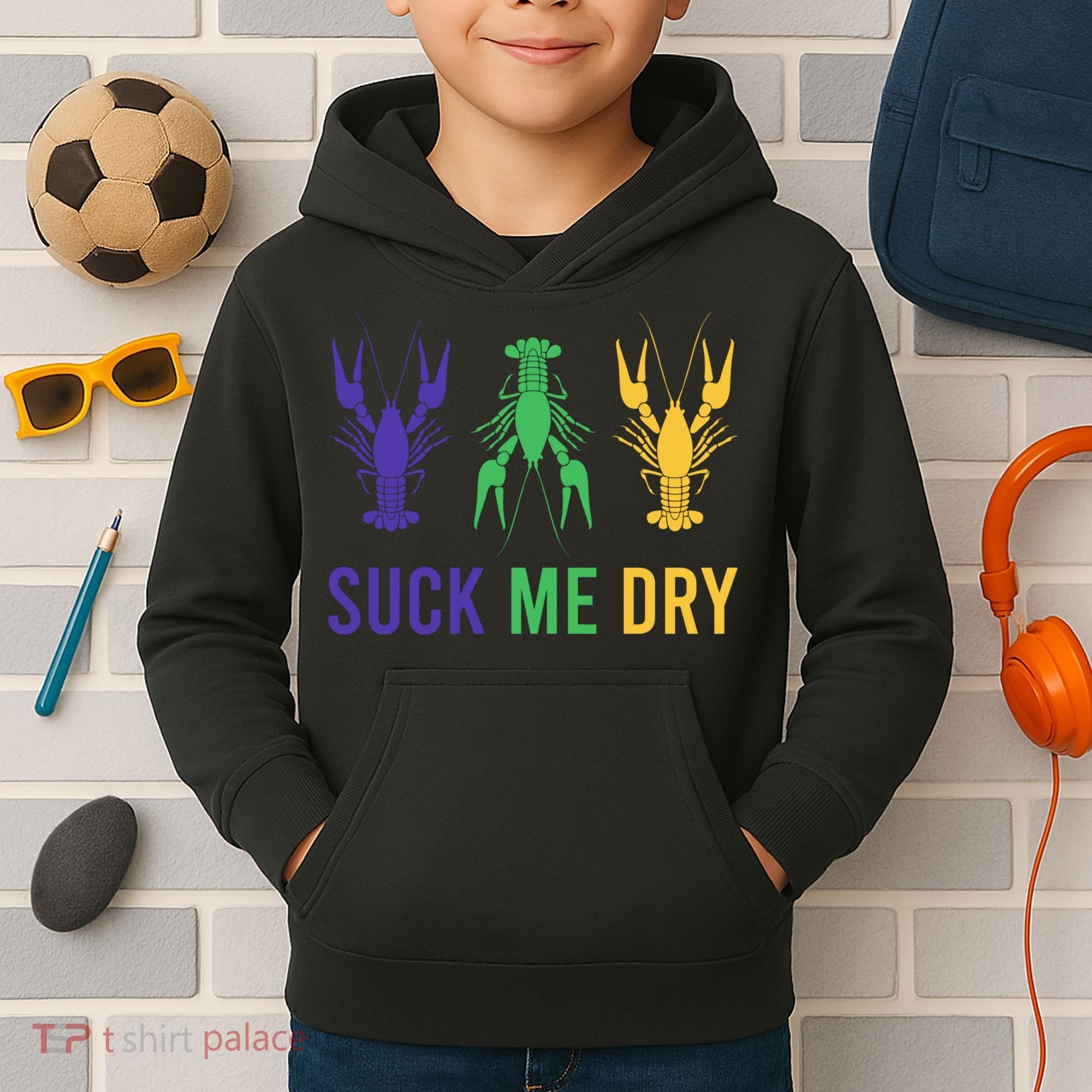 Mardi Gras Funny Suck Me Dry Crawfish Carnival Party Kids Hoodie