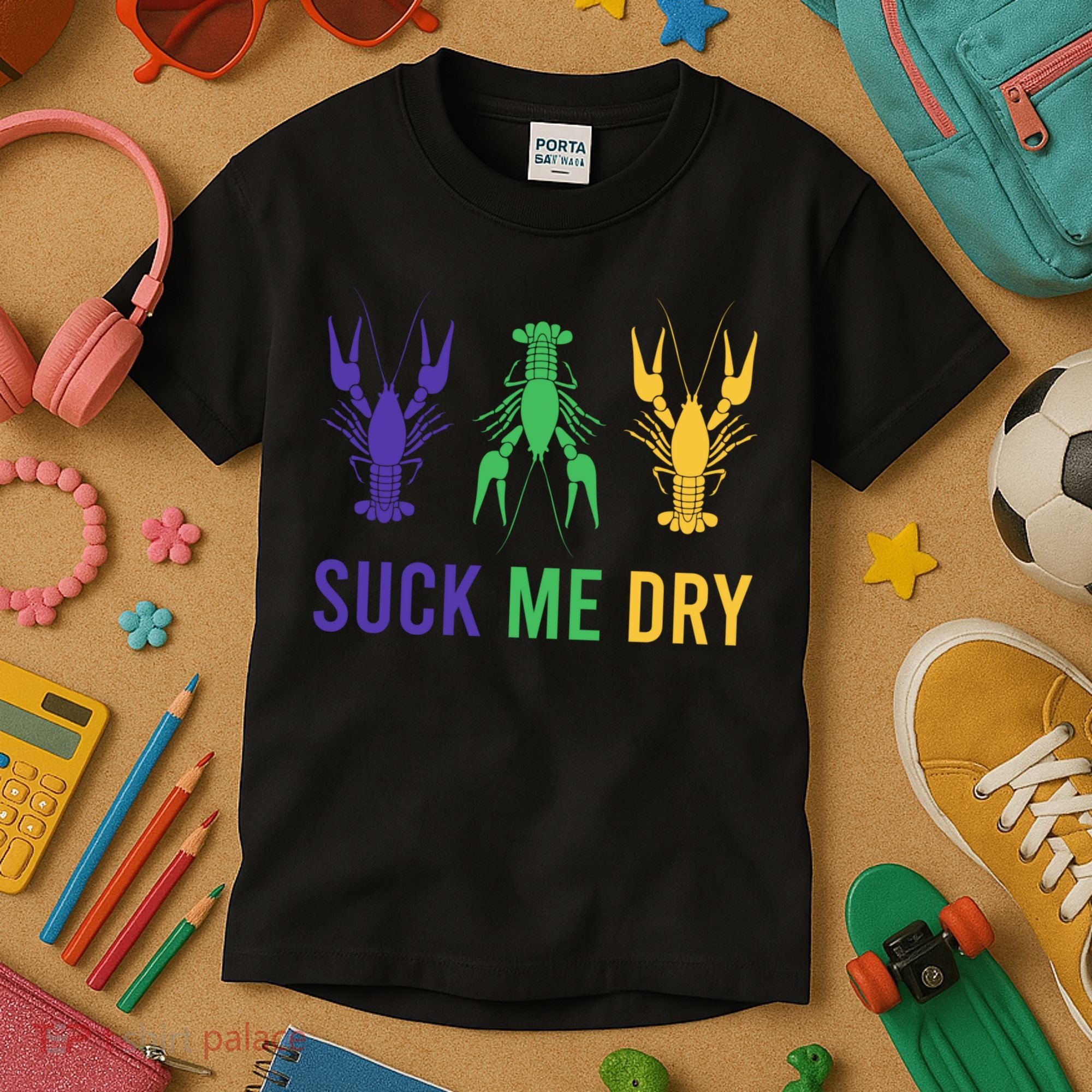 Mardi Gras Funny Suck Me Dry Crawfish Carnival Party Kids T-Shirt