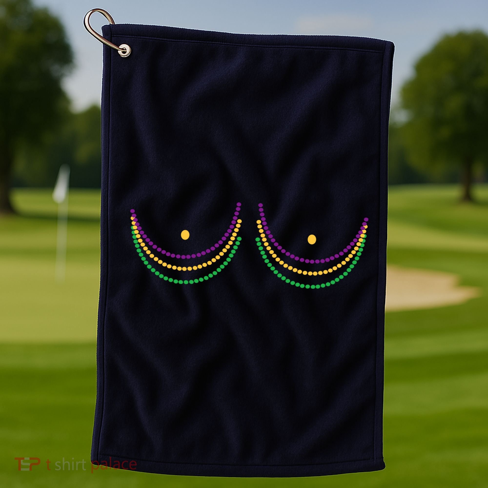 Mardi Gras Funny Beads Boobs Golf Towel