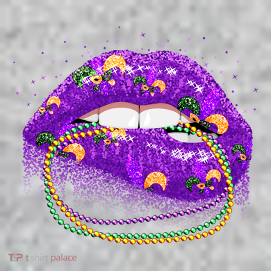 Mardi Gras Glitter Lips And Beads The Baniff Cuffed Pom Beanie