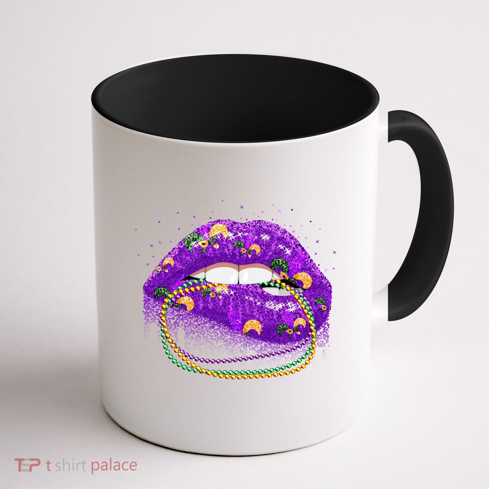 Mardi Gras Glitter Lips And Beads Coffee Mug