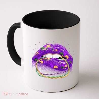 Mardi Gras Glitter Lips And Beads Coffee Mug