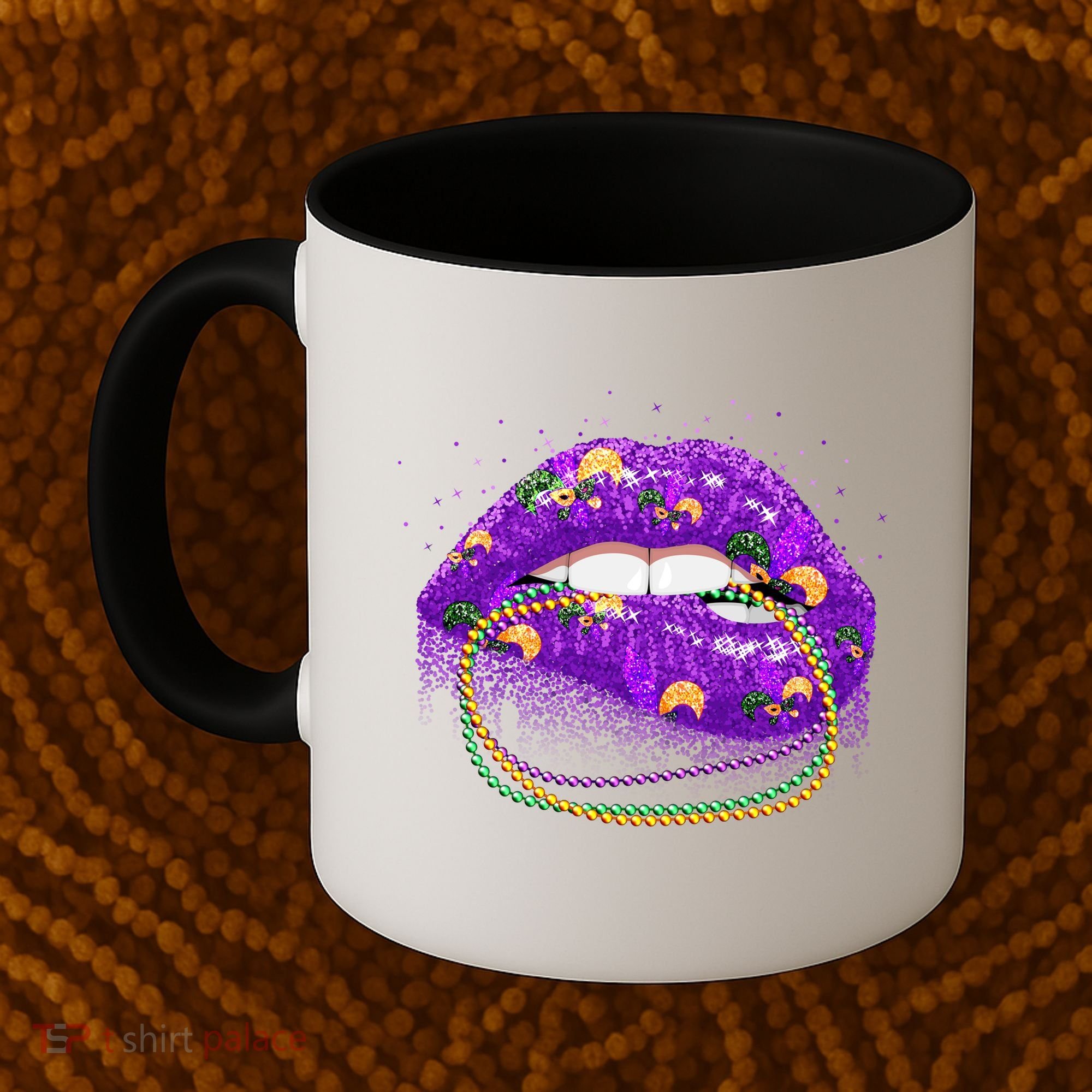 Mardi Gras Glitter Lips And Beads Coffee Mug