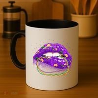 Mardi Gras Glitter Lips And Beads Coffee Mug thumb 4