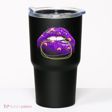 Mardi Gras Glitter Lips And Beads Tumbler