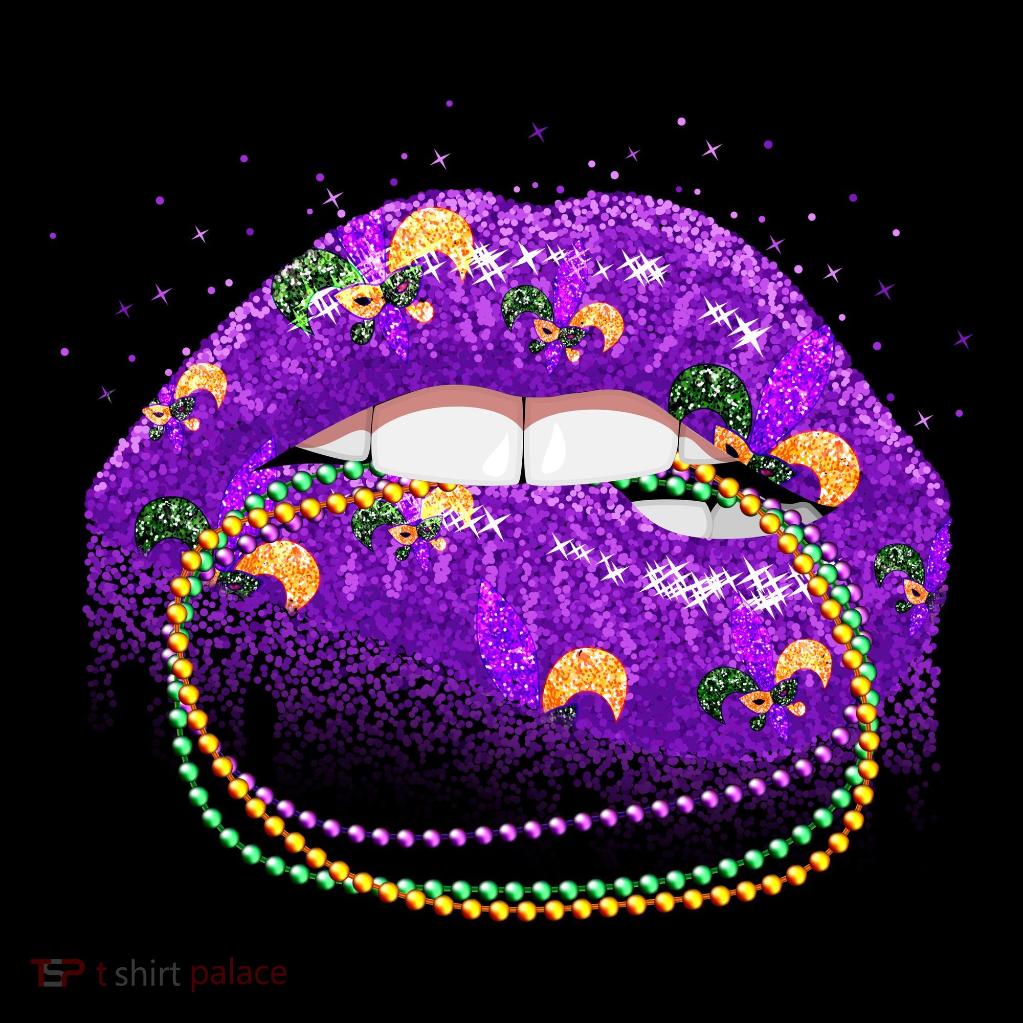 Mardi Gras Glitter Lips And Beads Ornament