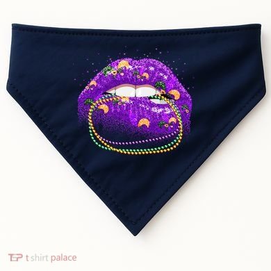 Mardi Gras Glitter Lips And Beads USA-Made Doggie Bandana