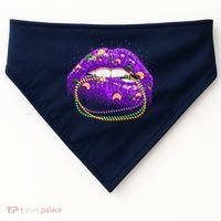 Mardi Gras Glitter Lips And Beads USA-Made Doggie Bandana thumb 0