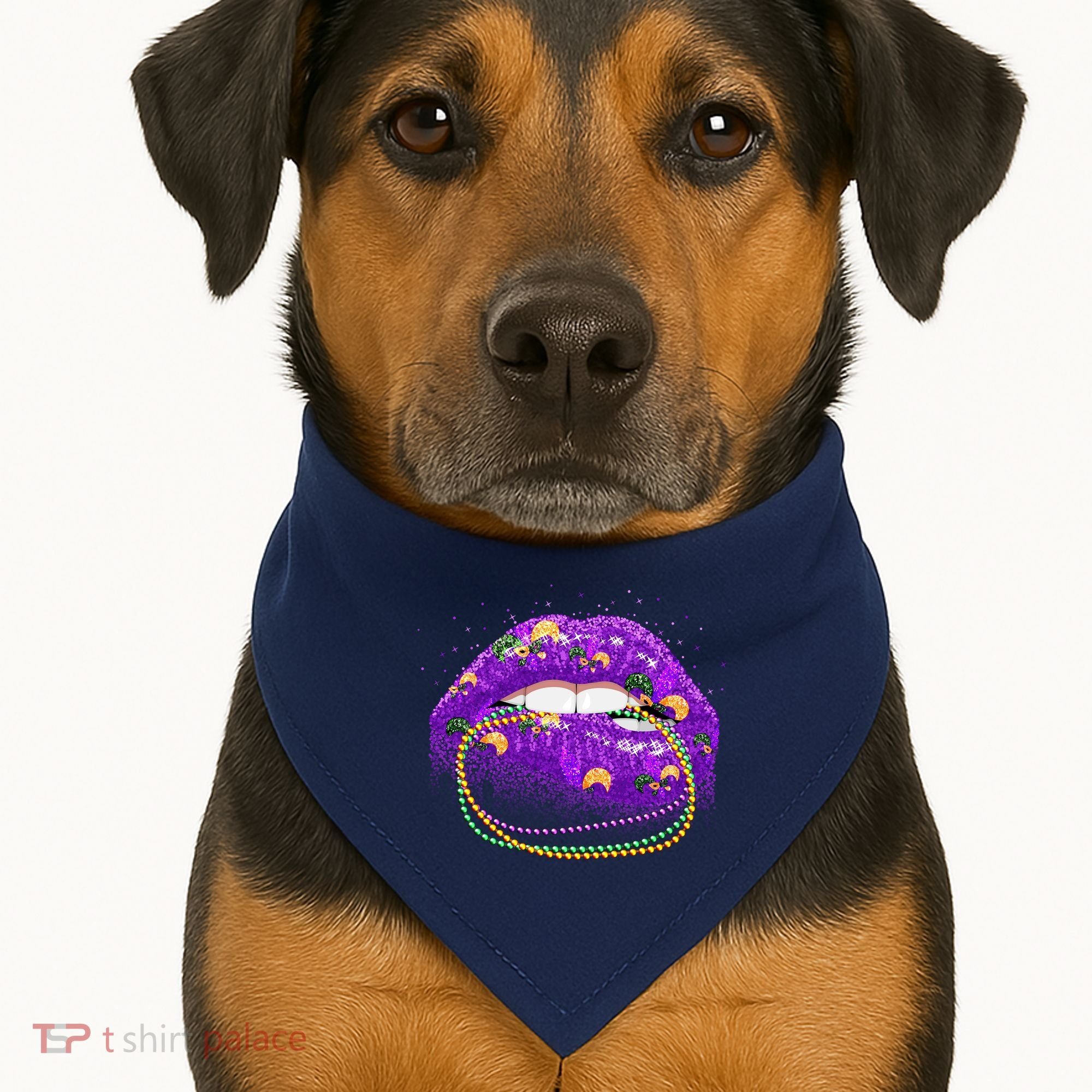 Mardi Gras Glitter Lips And Beads USA-Made Doggie Bandana