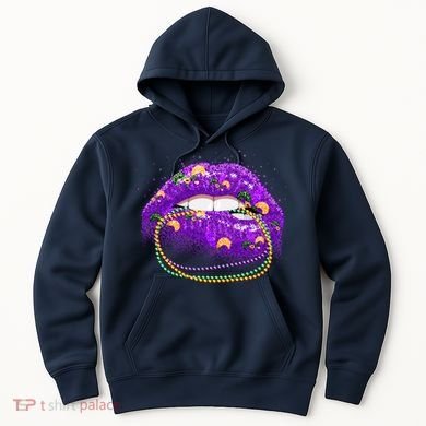 Mardi Gras Glitter Lips And Beads Hoodie